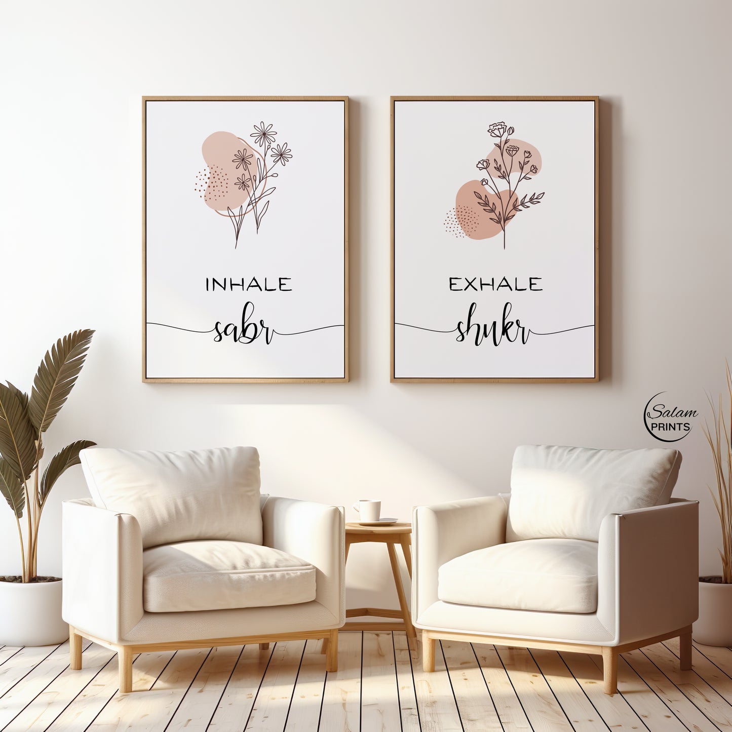 Inhale Sabr Exhale Shukr Boho Art, Printable 2 piece Islamic Wall Art