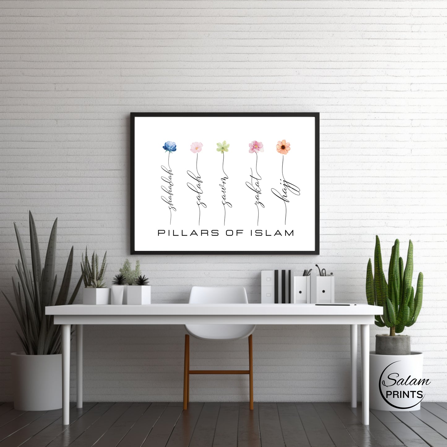 The Five Pillars of Islam - Floral Islamic Wall Art