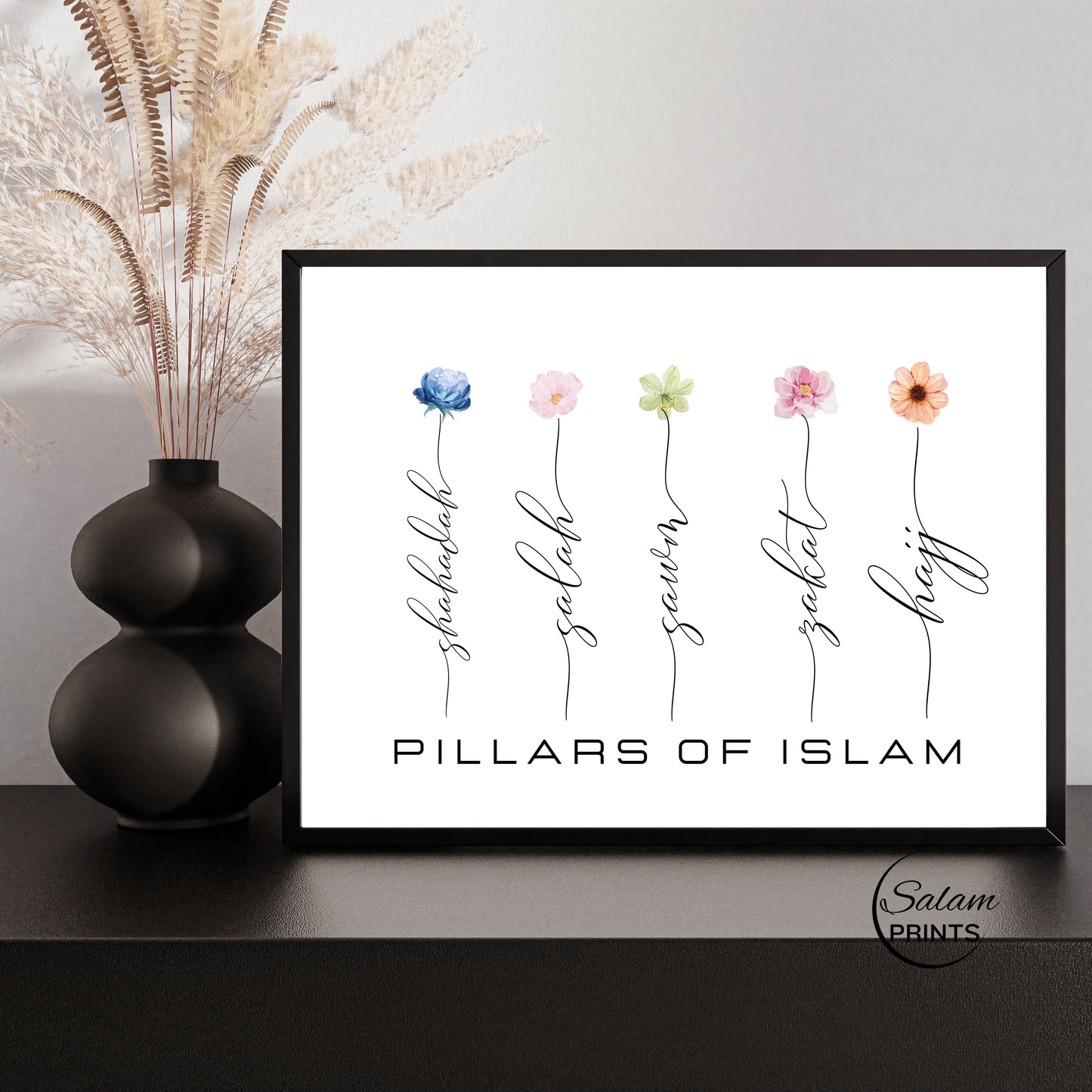 The Five Pillars of Islam - Floral Islamic Wall Art