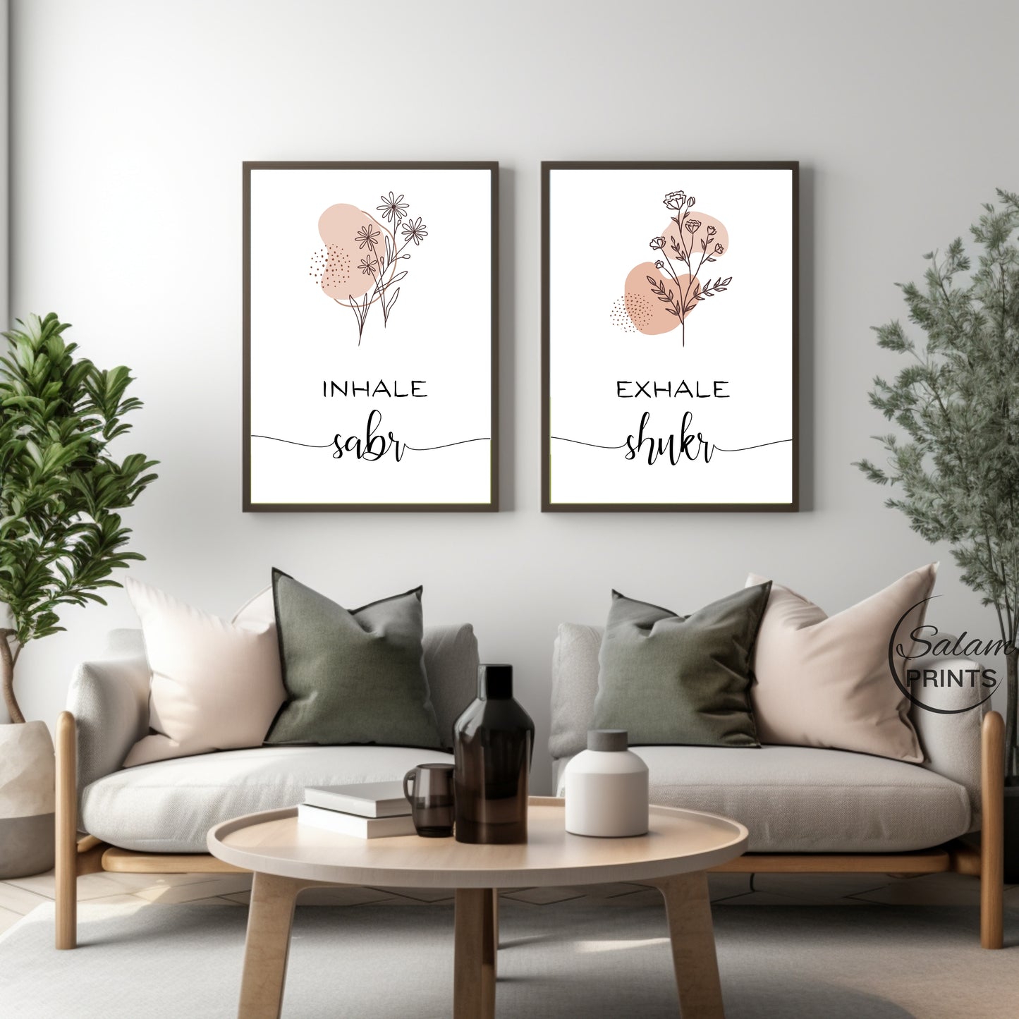 Inhale Sabr Exhale Shukr Boho Art, Printable 2 piece Islamic Wall Art