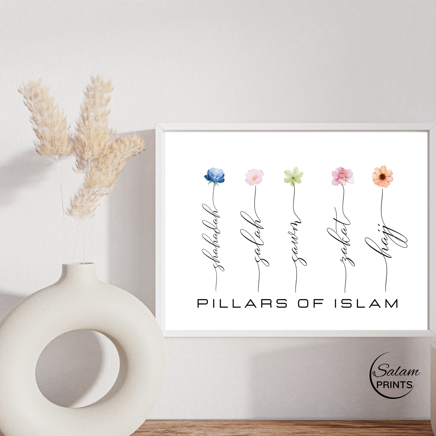 The Five Pillars of Islam - Floral Islamic Wall Art