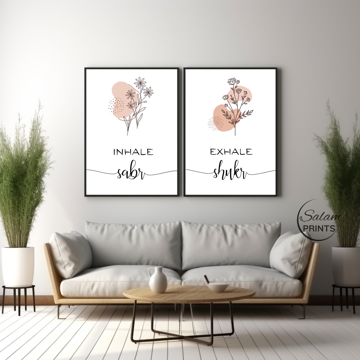 Inhale Sabr Exhale Shukr Boho Art, Printable 2 piece Islamic Wall Art