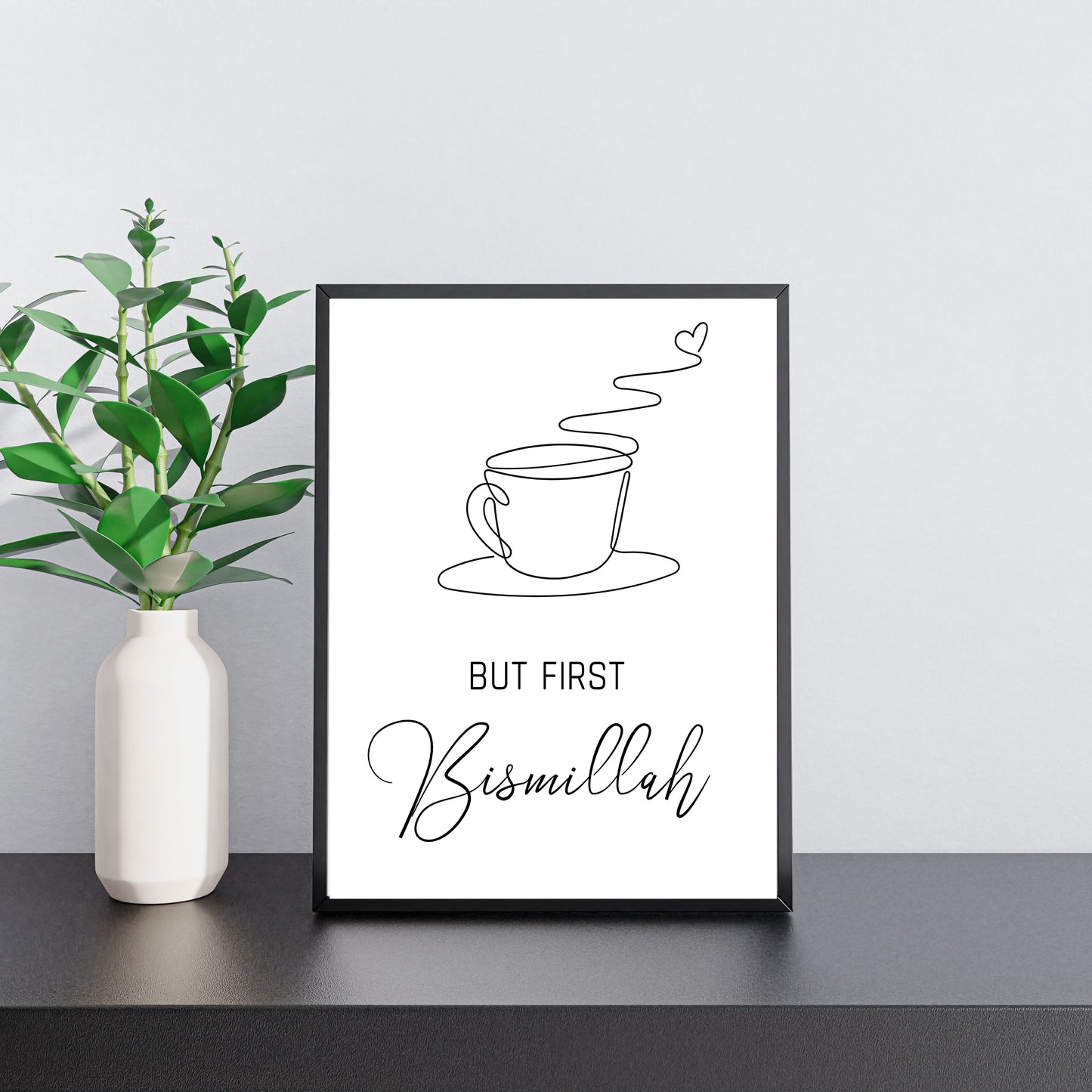 But Bismillah First | Wall art for Coffee Lovers | Minimalist Line Art Wall Decor | Modern Minimalist Islamic Art