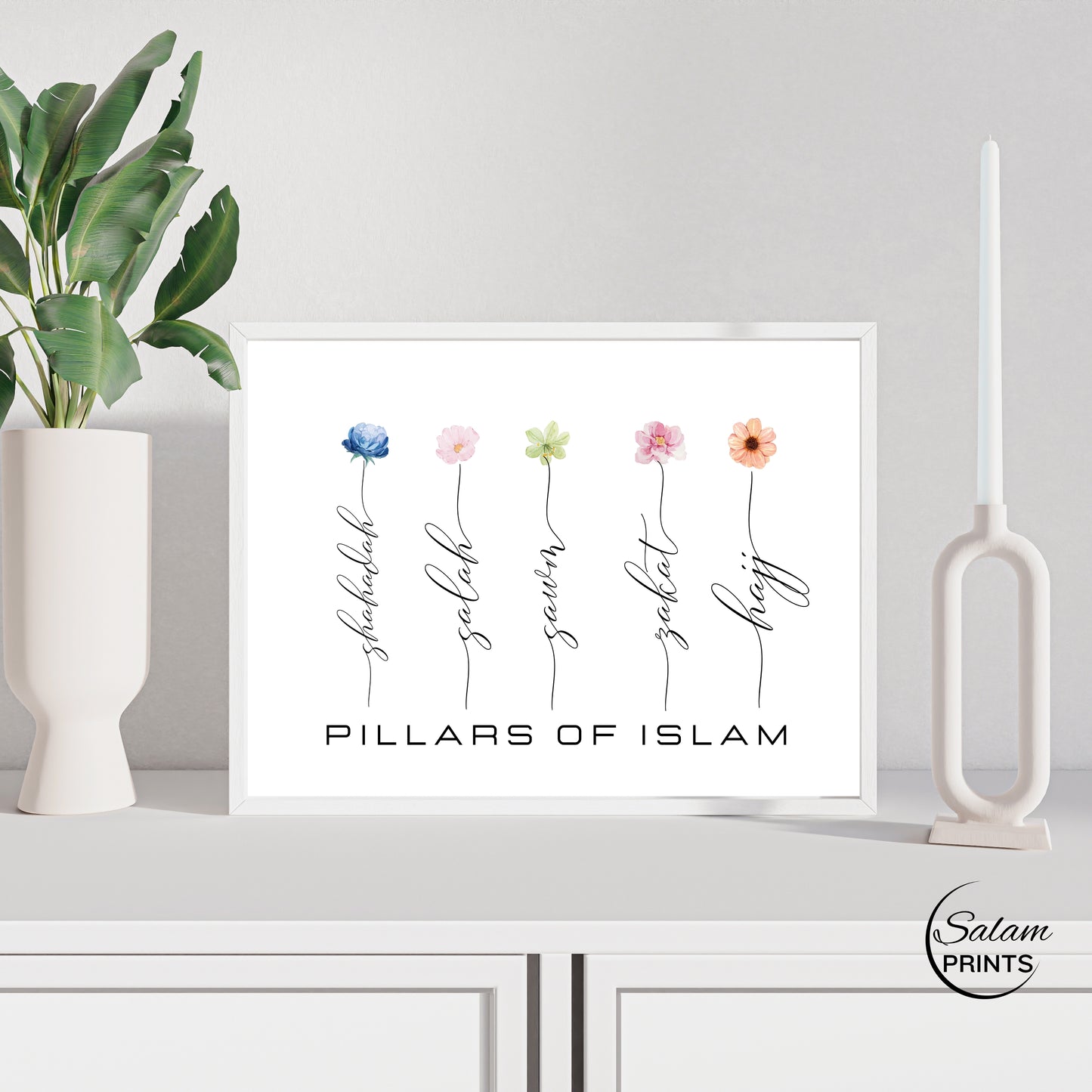 The Five Pillars of Islam - Floral Islamic Wall Art