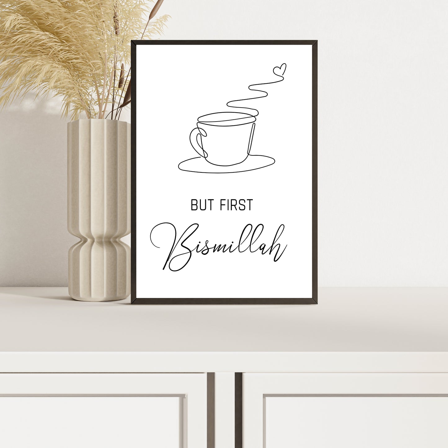 But Bismillah First | Wall art for Coffee Lovers | Minimalist Line Art Wall Decor | Modern Minimalist Islamic Art