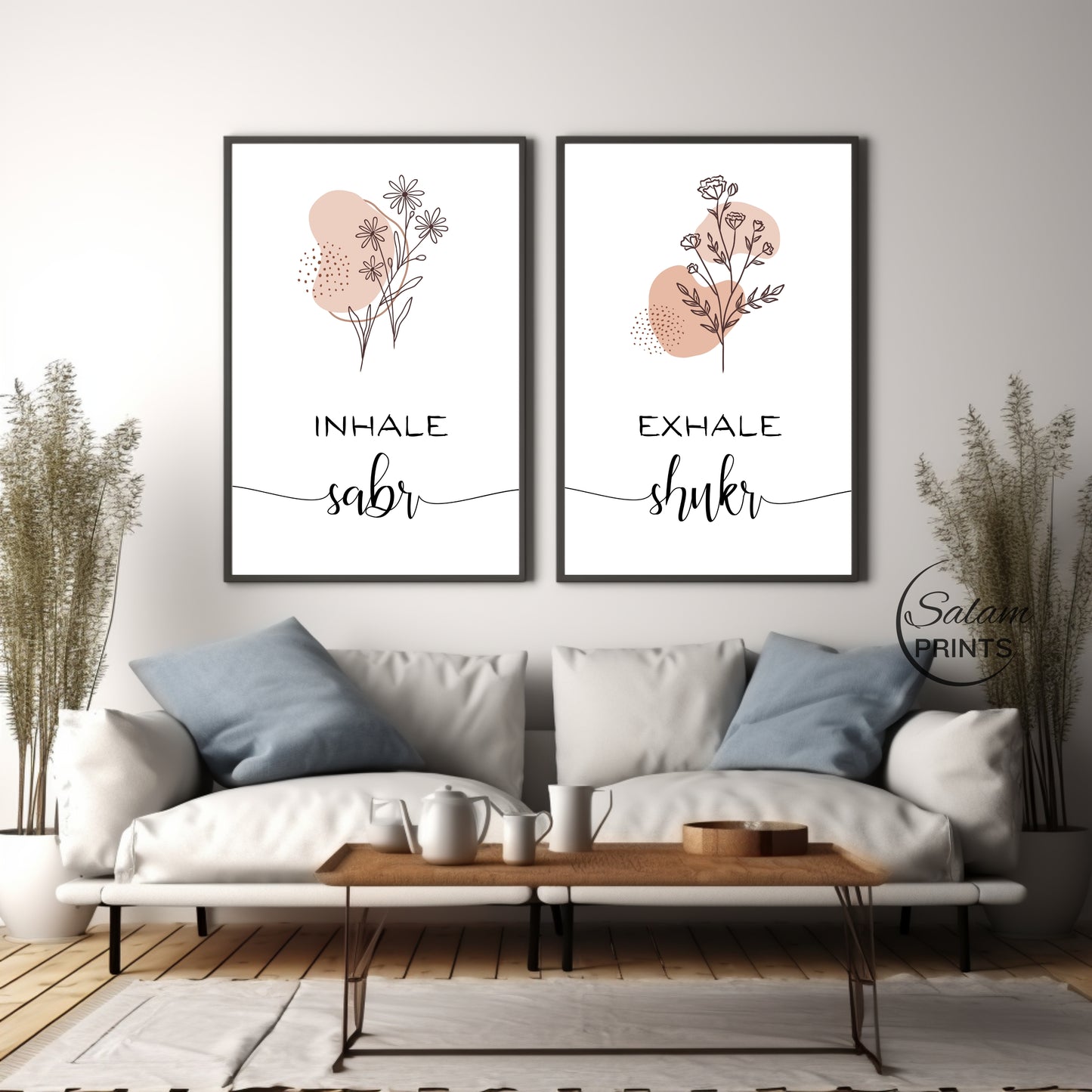 Inhale Sabr Exhale Shukr Boho Art, Printable 2 piece Islamic Wall Art