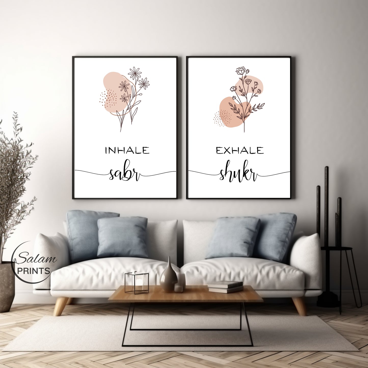 Inhale Sabr Exhale Shukr Boho Art, Printable 2 piece Islamic Wall Art