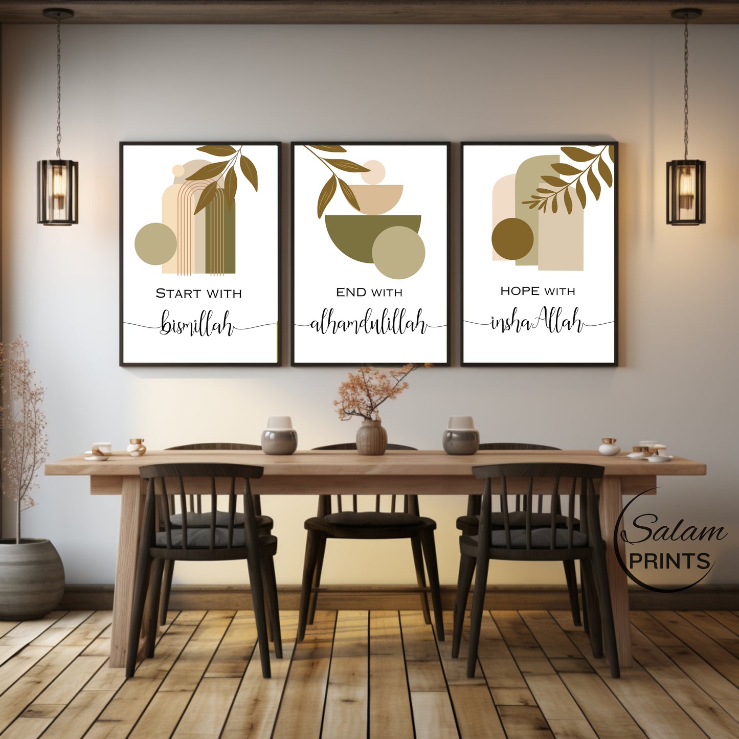 3 Piece Islamic Wall Art, Boho Wall Art.