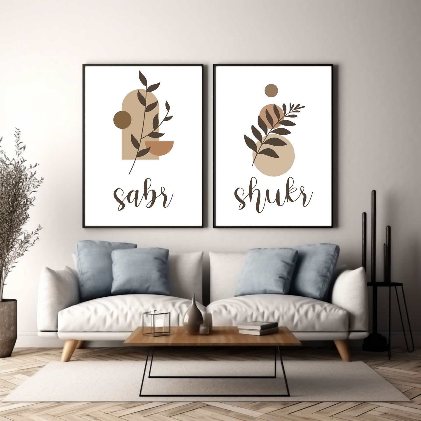 Sabr Shukr Boho Art Printable 2 piece Islamic Art, Boho Islamic wall Art