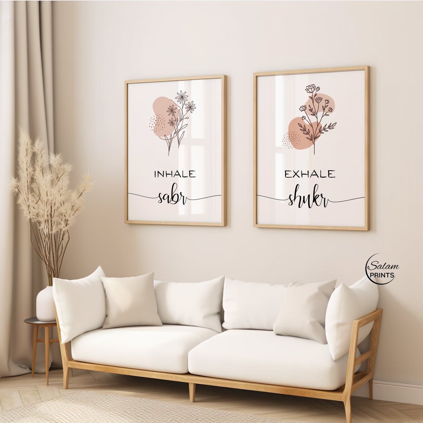 Inhale Sabr Exhale Shukr Boho Art, Printable 2 piece Islamic Wall Art